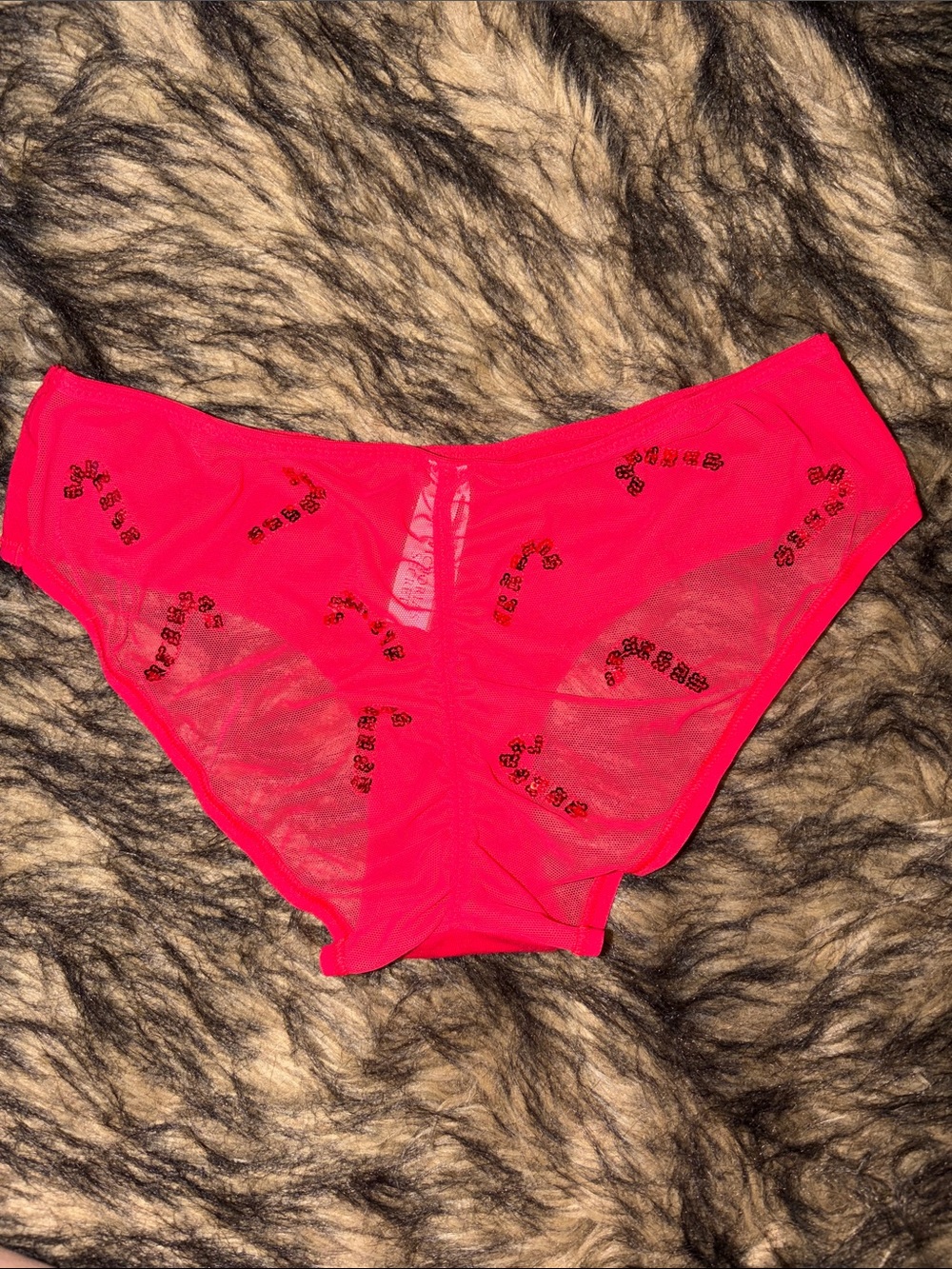 Victoria's Secret Christmas sequined Red Candy Cane Low Rise Hipster Size Small